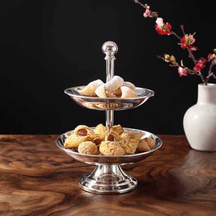 Présentoir à Gâteaux feda inoxidable à 2 Niveaux – Plateau de Service Chic pour Fêtes et Réceptions- 20/15/12 cm