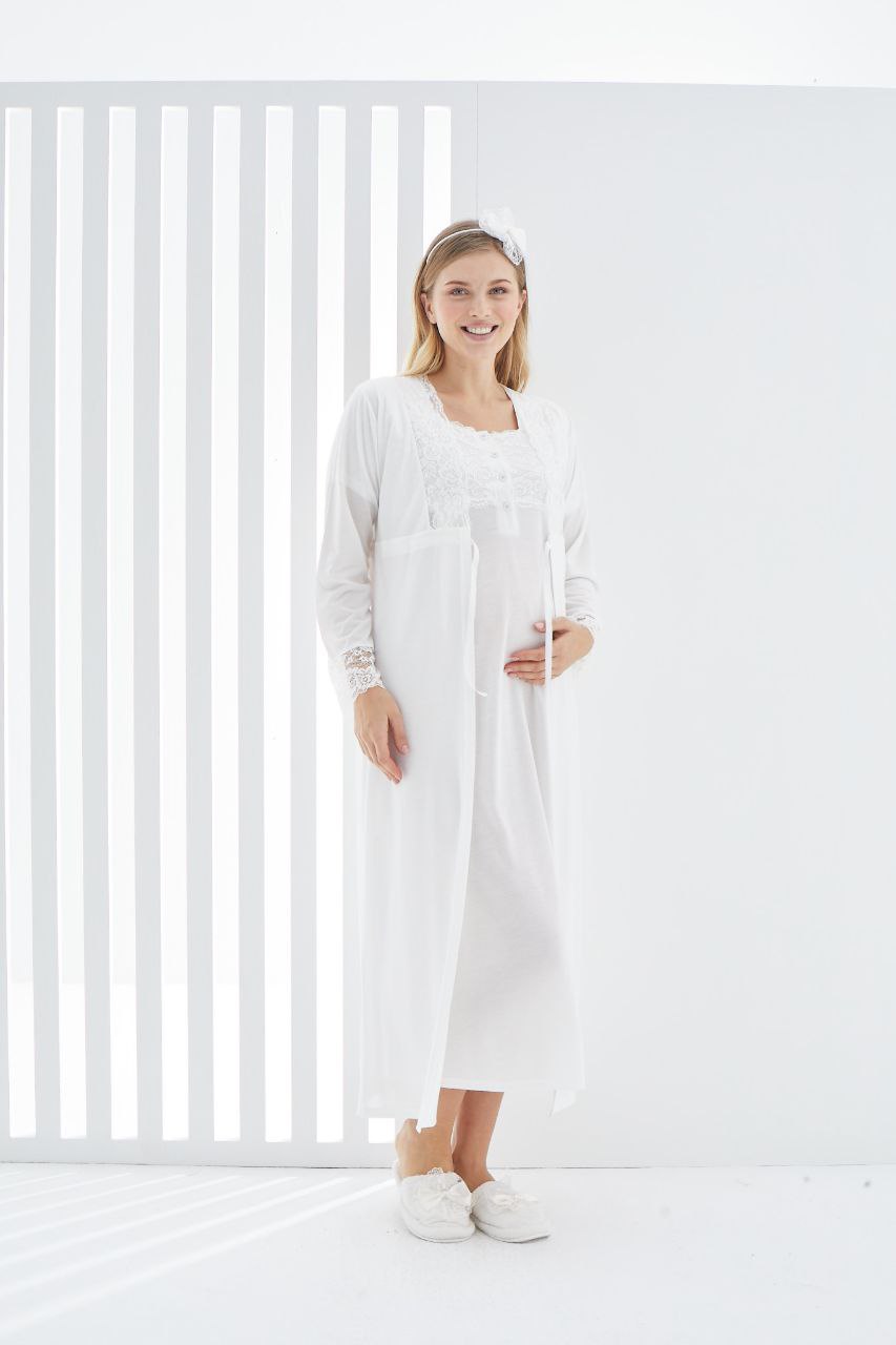 Pyjama dentelle grossesse Allaitement Robe de Chambre Longue avec Peignoir
