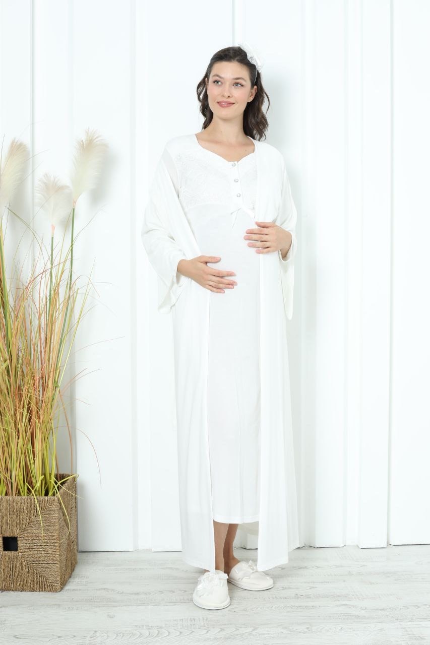 Pyjama grossesse et allaitement long avec peignoir - L
