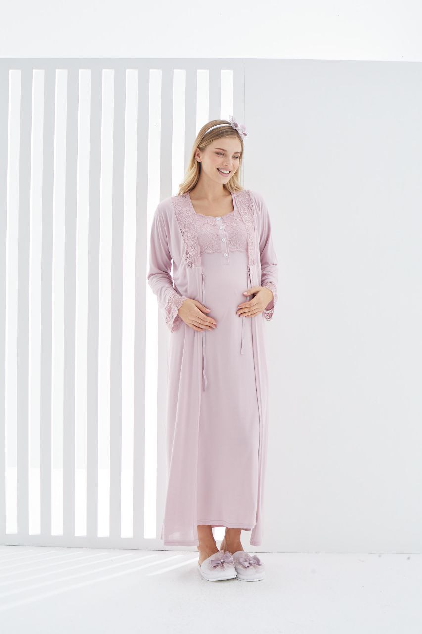 Pyjama robe dentelle grossesse Allaitement 2pcs : Rose