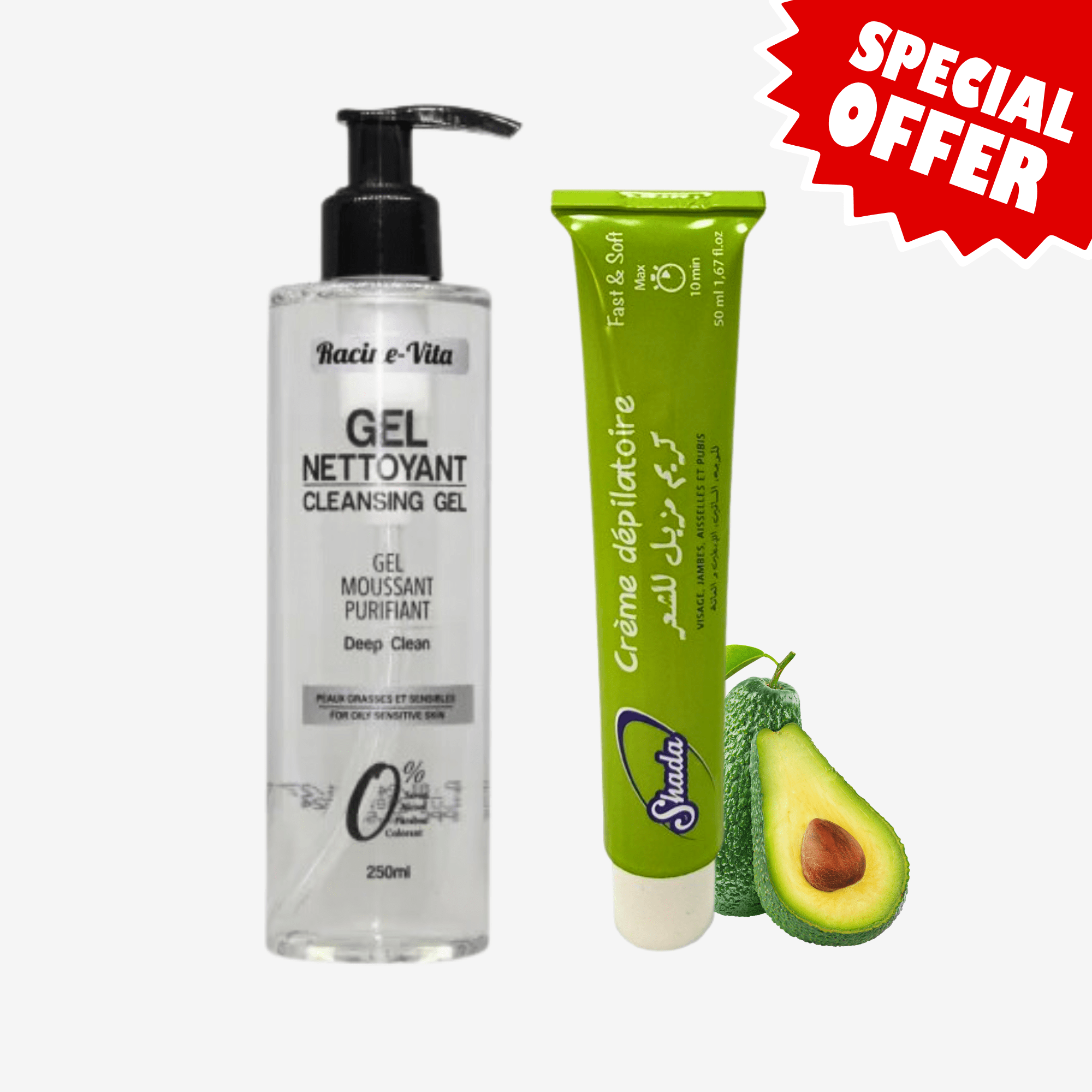 RACINE VITA PACK GEL NETTOYANT PEAU MIXTE A GRASSE 250ML + CREME DEPILATOIRE AVOCAT VITAMINE E