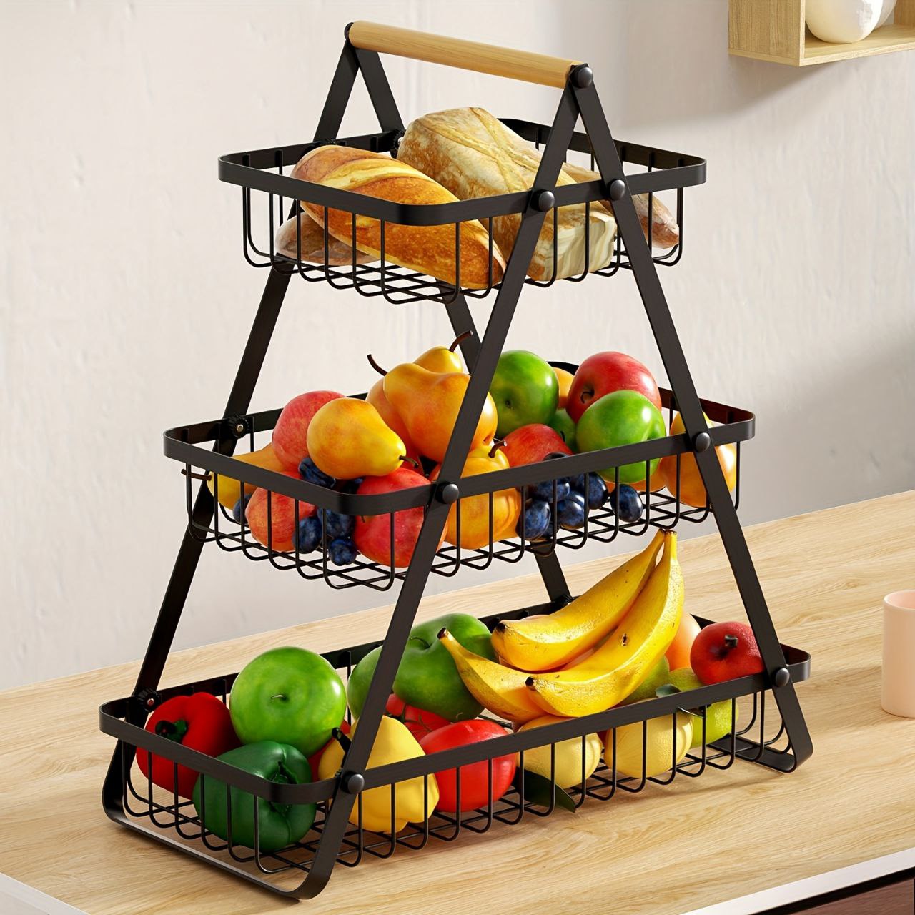 Rangement de Cuisine en Inox Noir à 3 Étagères