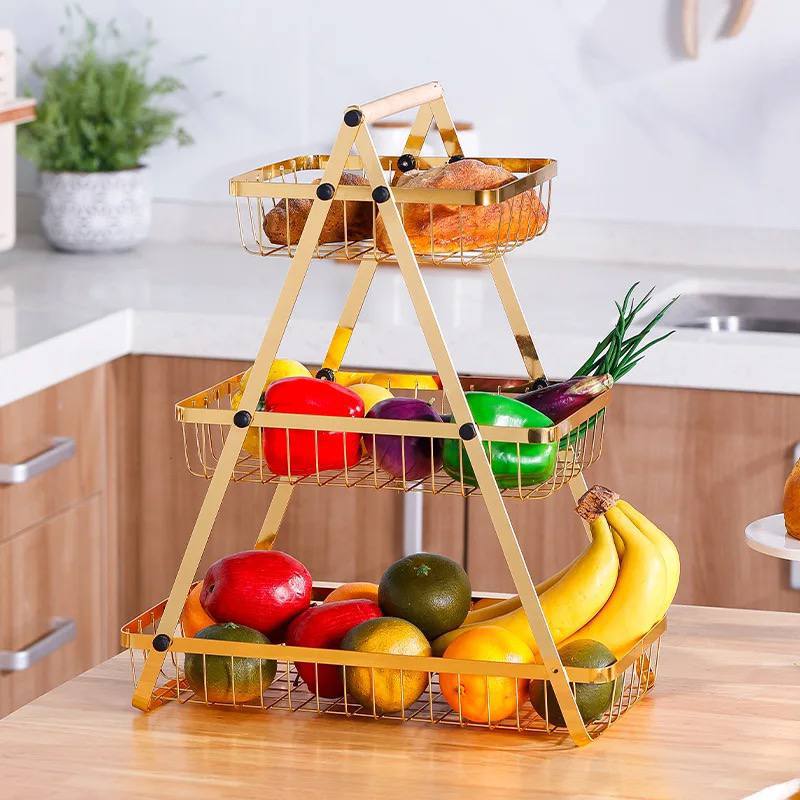Rangement support inoxydable Doré de Cuisine à 3 Étagères
