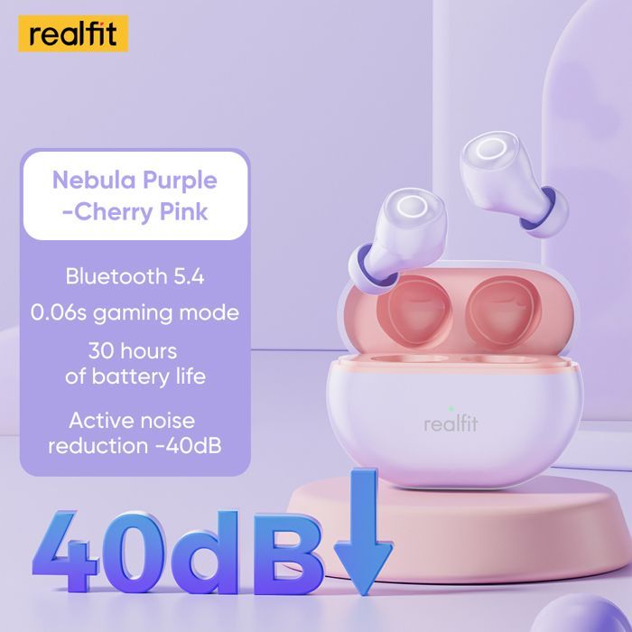 Realfit F4 Mini ANC Bluetooth écouteurs 40dB suppression Active du bruit Couleur Violet