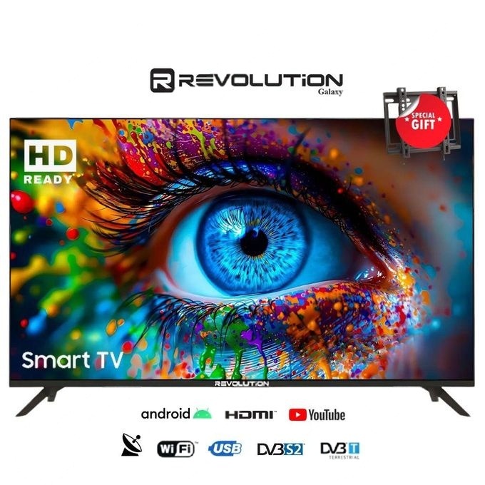 REVOLUTION 32 Smart TV Android Officiel HD Récepteur Intégré + TNT + HDMI + USB, Support Mural