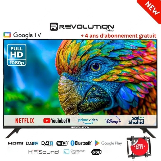 REVOLUTION 43 Smart Tv  Full HD Google Tv, ANDROID Officiel Wi-Fi &amp; Bluetooth, 4 ans d'abonnement gratuit