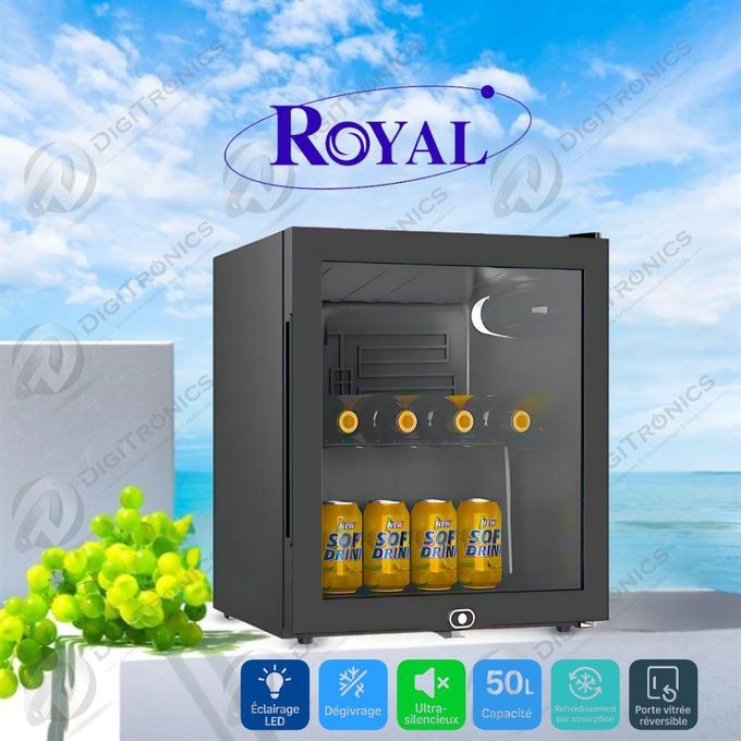 Royal Mini-Bar 50L Porte Vitrée Réversible, Silencieux, Éclairage LED, Fermeture à Clé, SC-50