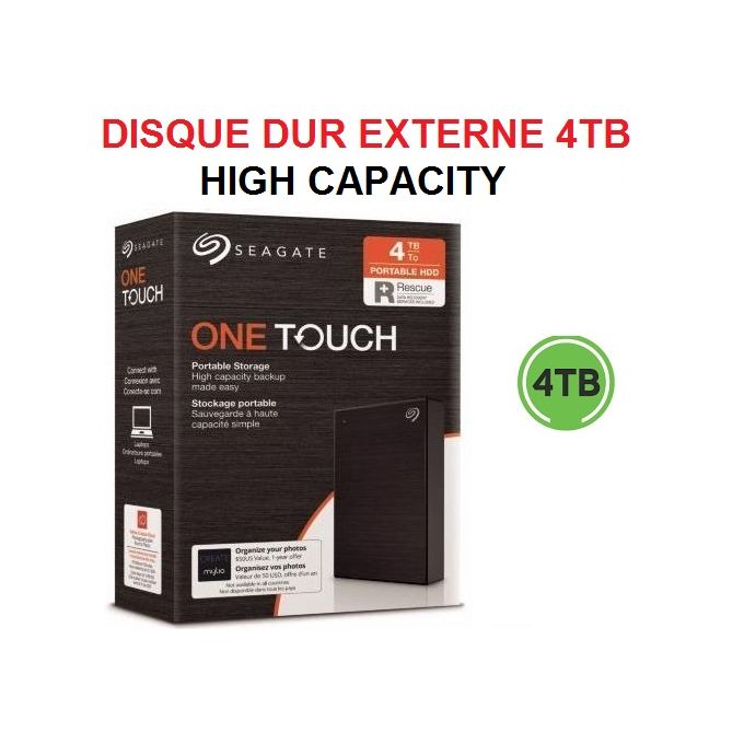 Seagate One Touch 4 Tb/To Disque dur externe HDD USB 3.0 +Adobe CC et services Rescue