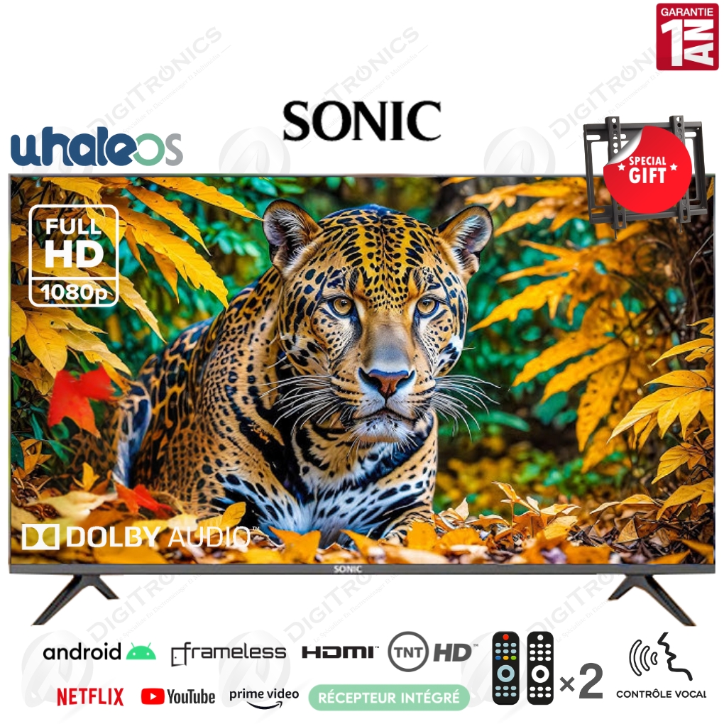 Sonic 43 Smart tv Full HD Système WhaleOS avec Dolby Audio, Récepteur Intégré, TNT HD