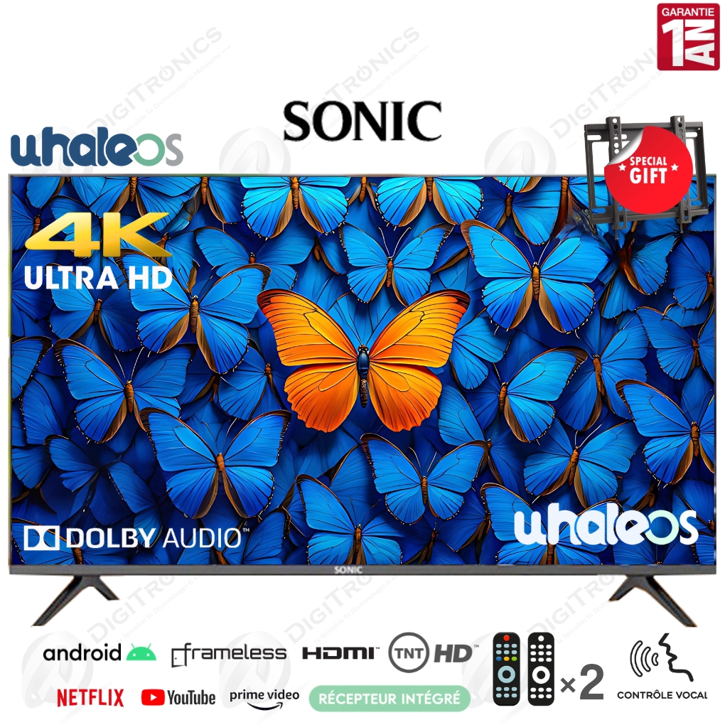 Sonic 50 Smart tv 4K UHD Système WhaleOS avec Dolby Audio, Récepteur Intégré, TNT HD