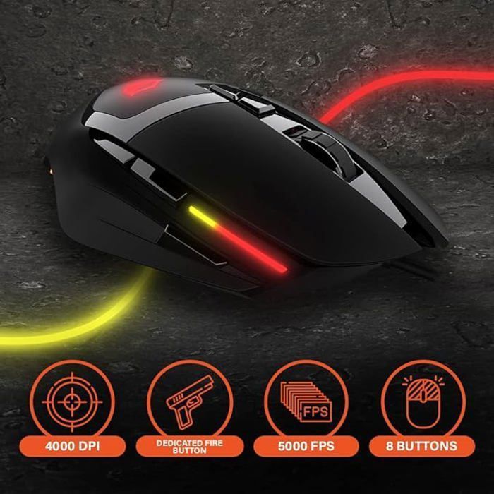 Souris de jeu - MEETION - Hades G3325 - 5000 dpi - Rétroéclairage - Filaire