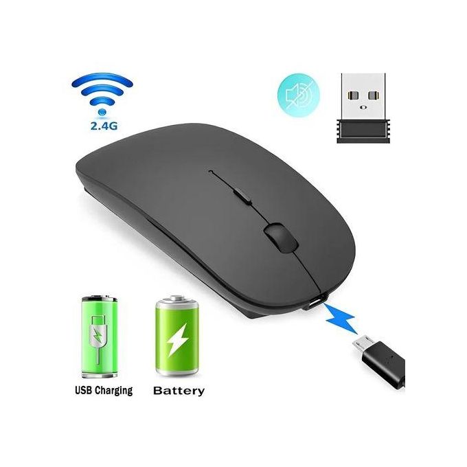 Souris rechargeable portable sans fil silencieuse compatible Bluetooth et USB 2,4 GHz