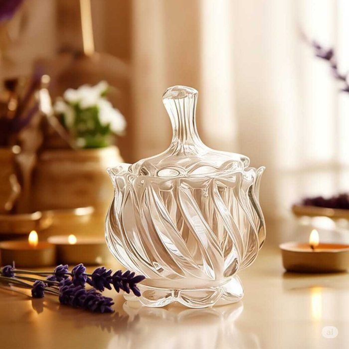 Sucrière -bonbonnière en verre avec couvercle en cristal, petit bol de sucre couvert décoratif