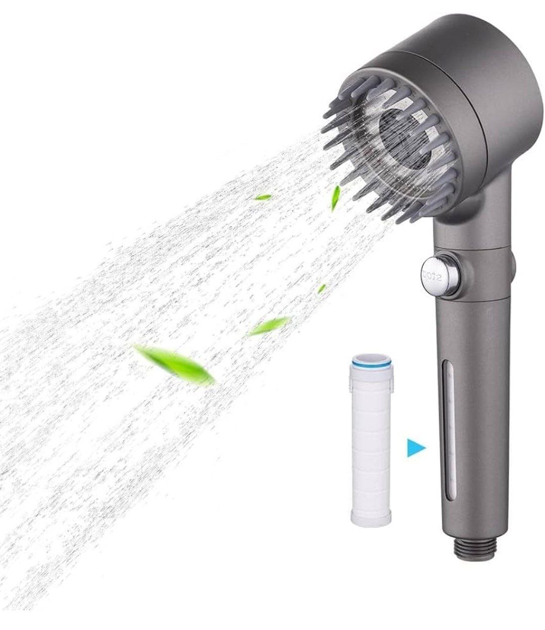 Tête de Douche Haute Pression,à 3 Modes réglages de pulvérisation,brosse massage