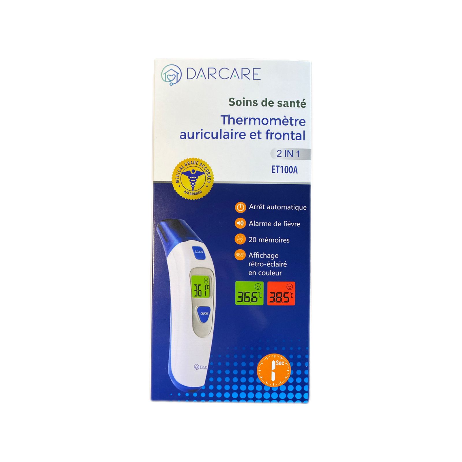 Thermomètre Frontal et Auriculaire 2 en 1