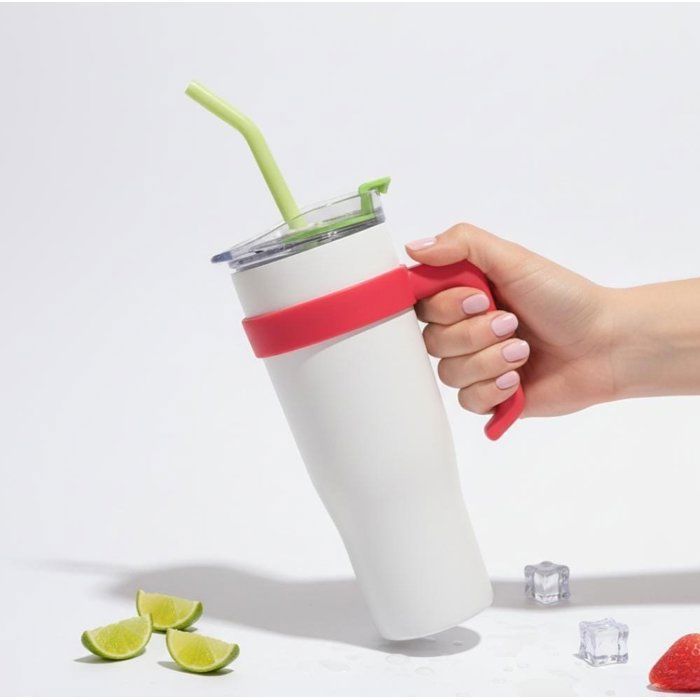 Thermos thermique-grande capacité XXL -Mug Inox avec poignée et paille – Grande capacité 1,2 L