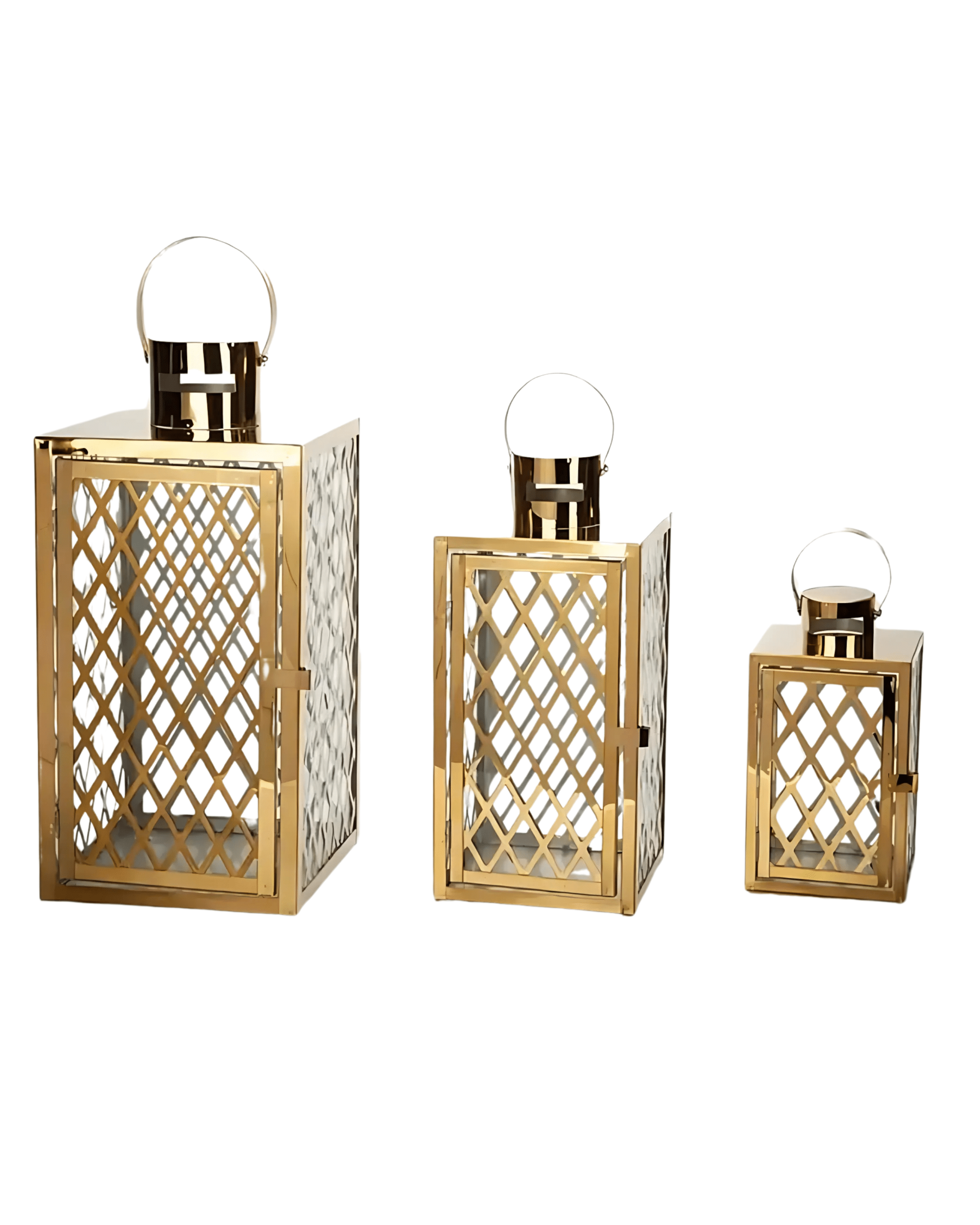 TRIROCKS Ensemble de 3 Lanternes Dorée en Acier Inoxydable