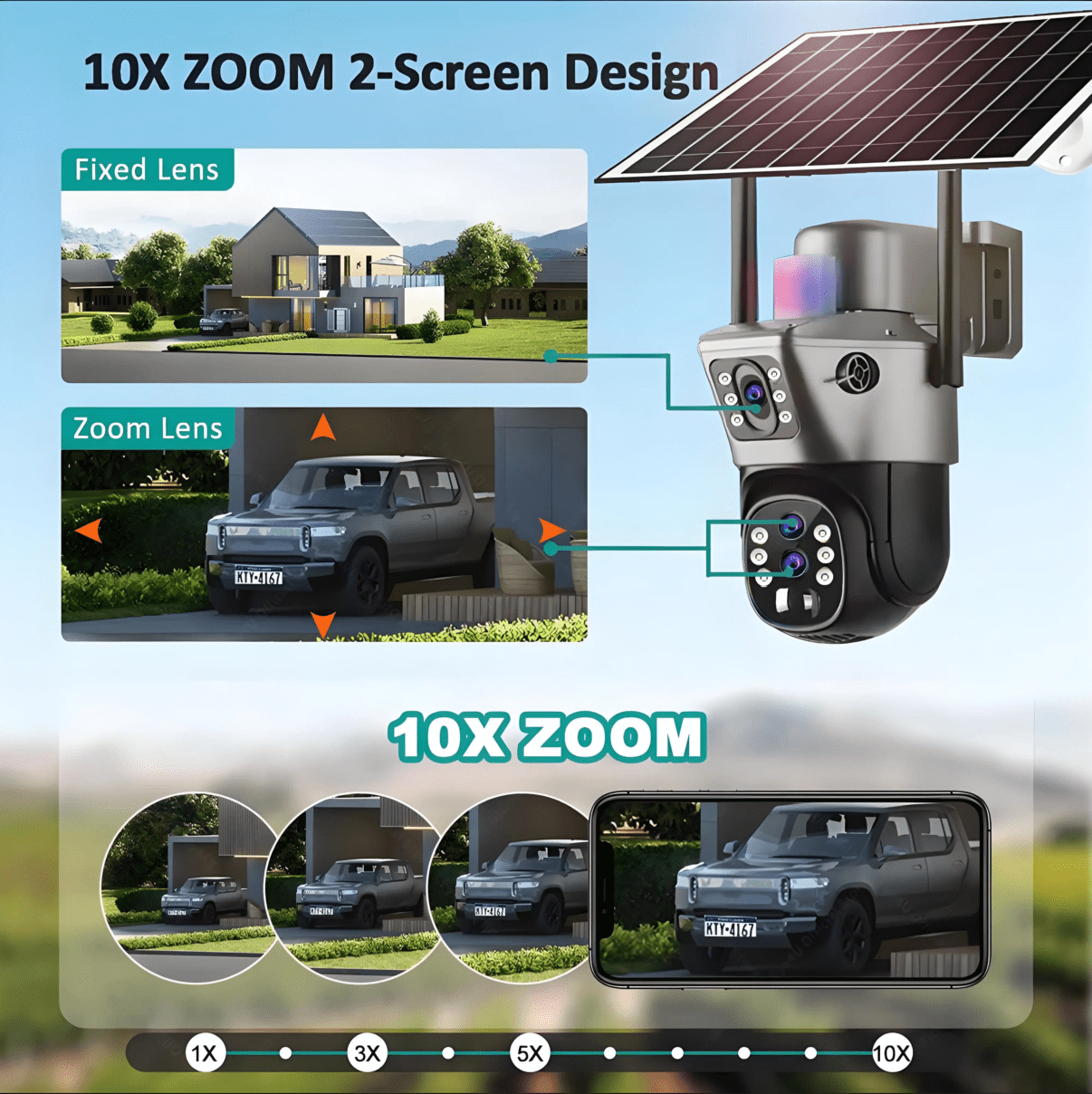 ZOOM x10 12Megapixel 4G كاميرا مراقبة بالطاقة الشمسية